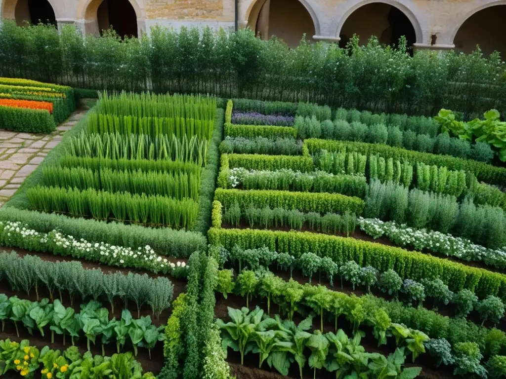 Detalle excepcional de un jardín monástico medieval, resalta la vida sostenible de los monjes y su dieta