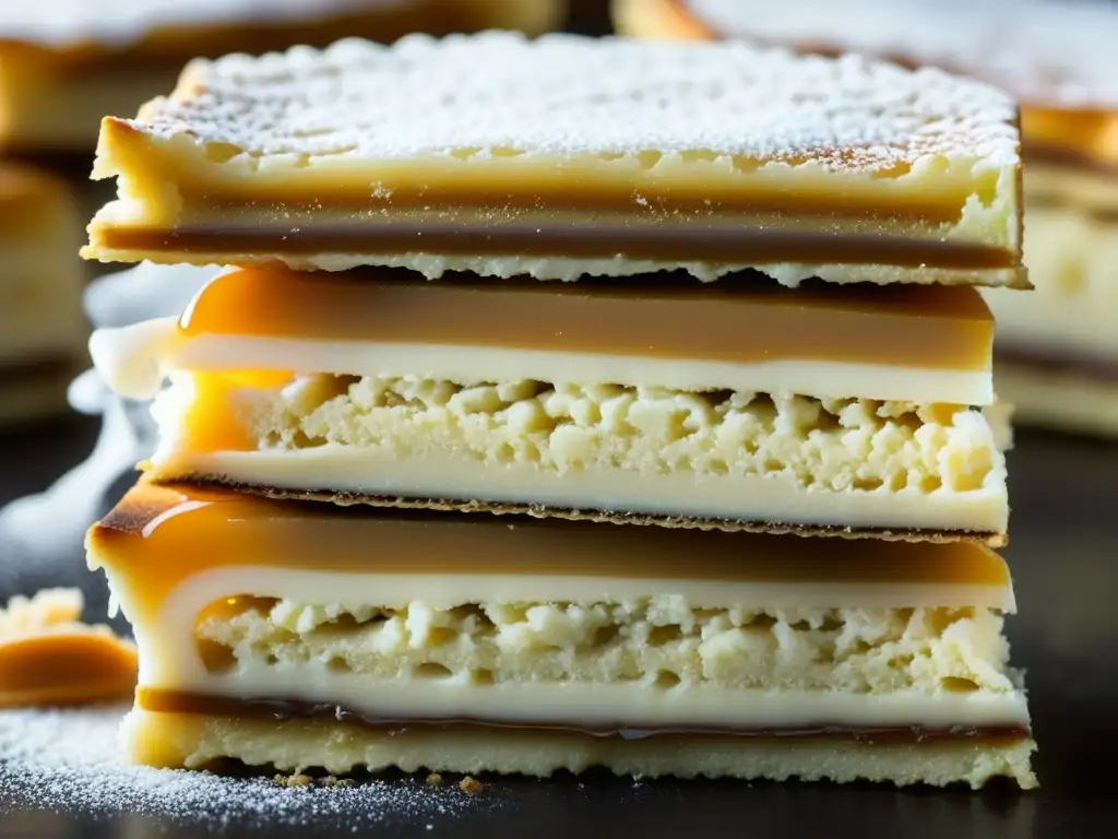 Detalle exquisito de un Alfajor sudamericano con influencia europea, postres europeos tradición sudamericana