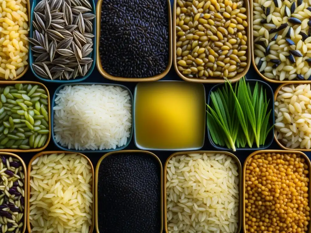 Detalle exquisito de granos de arroz, resaltando diversidad y significado en la cocina persa y árabe