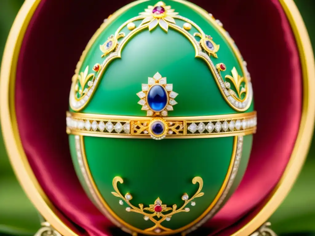 Detalle exquisito de un huevo Fabergé, reflejando la influencia culinaria francesa en Rusia