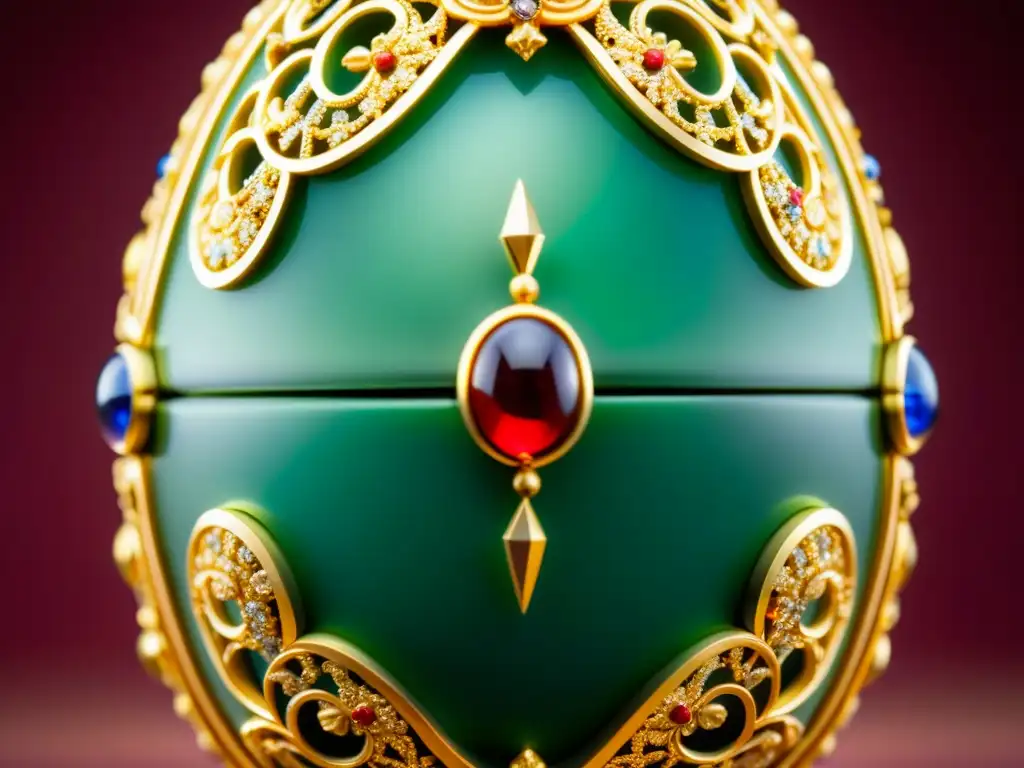 Detalle exquisito del huevo Fabergé, reflejo de la opulencia y la influencia Zares en la cocina rusa