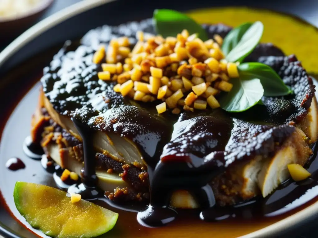 Detalle de un exquisito Mole Poblano casero con capas de sabor y especias