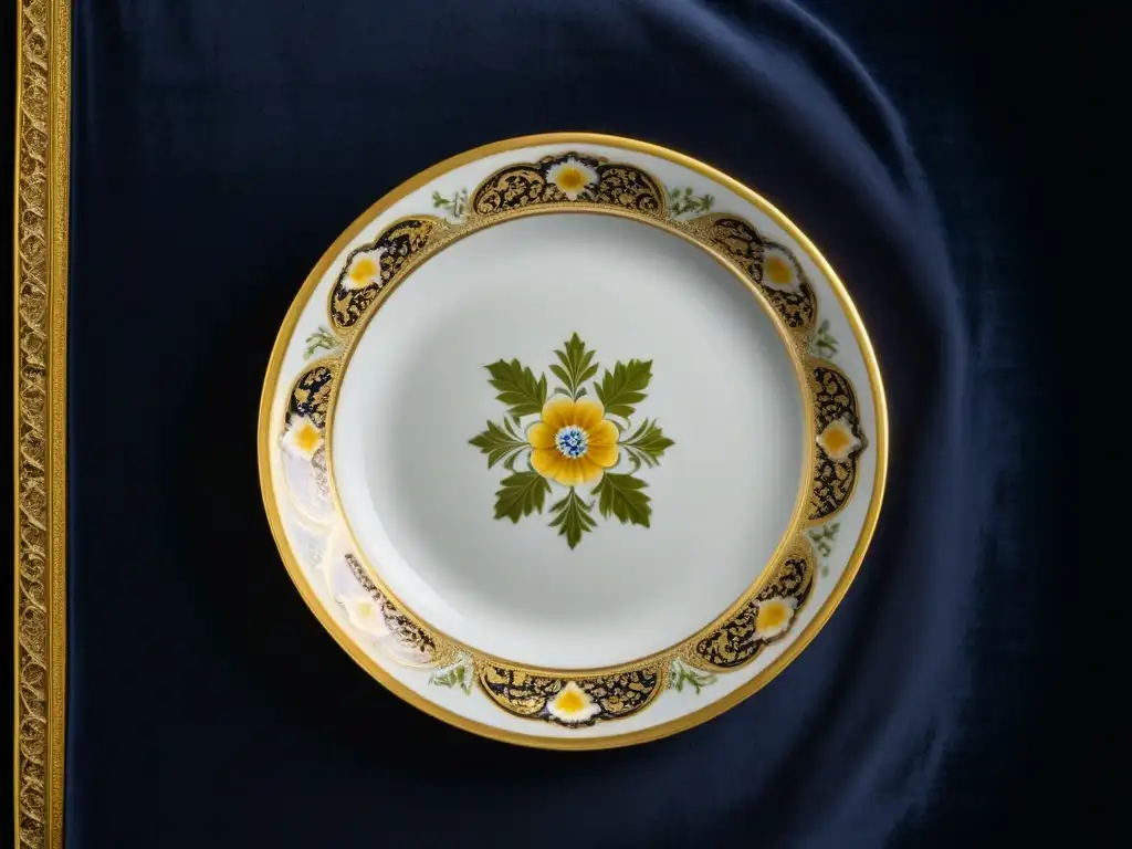 Detalle exquisito de un plato de porcelana del siglo XVIII en el Palacio de Invierno