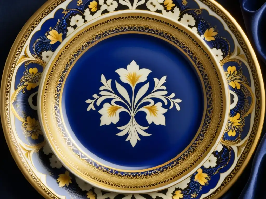 Detalle exquisito de un plato de porcelana austrohúngaro, evocando opulencia y elegancia histórica