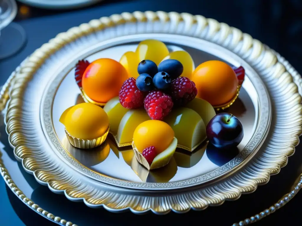 Detalle exquisito de postres elegantes y sofisticados de la alta cocina francesa del siglo XVII