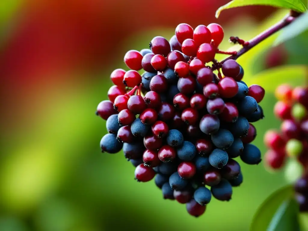 Detalle fascinante de bayas de zumaque brillantes bajo luz natural, perfectas para usos culinarios del sumac en Medio Oriente