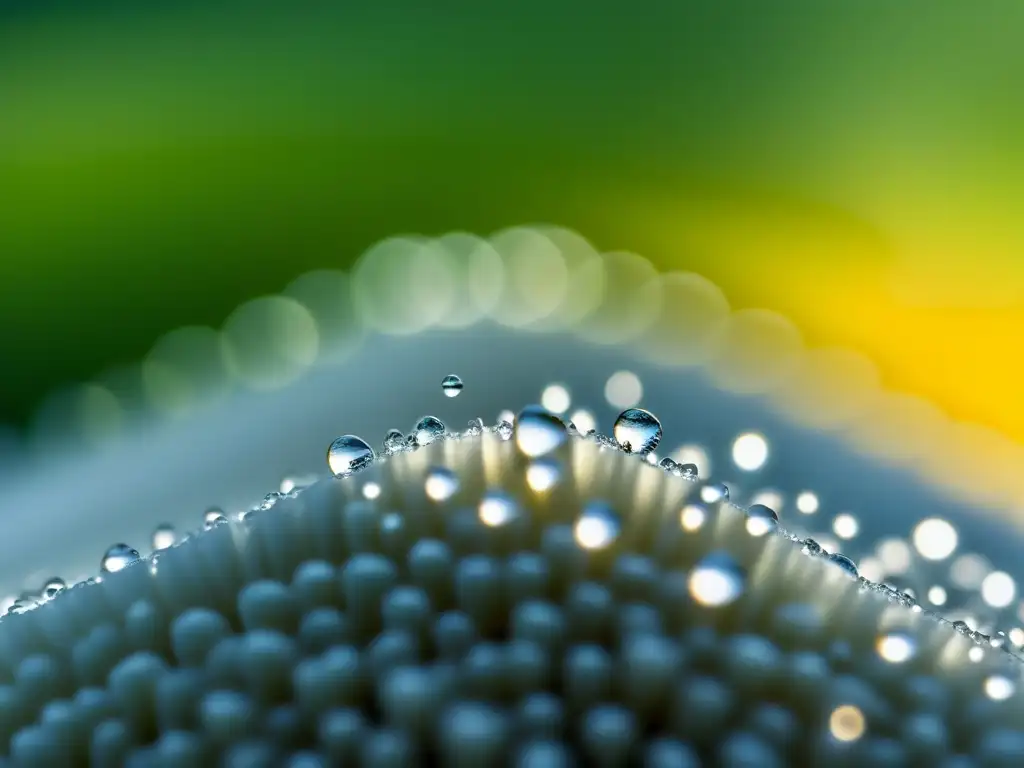 Detalle fascinante de un grano de arroz con gotas de agua, mostrando su textura única