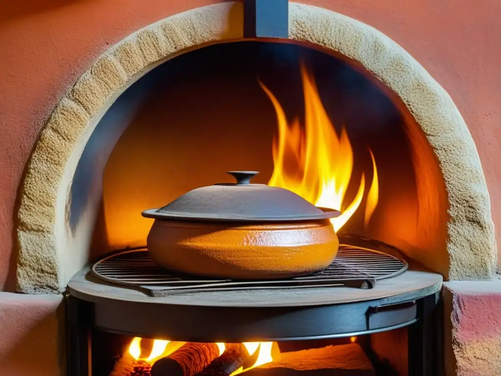 Tandoor de barro: Patrimonio culinario punjabi Detalle del horno tandoor en cocina punjabi histórica, resaltando legado mongol