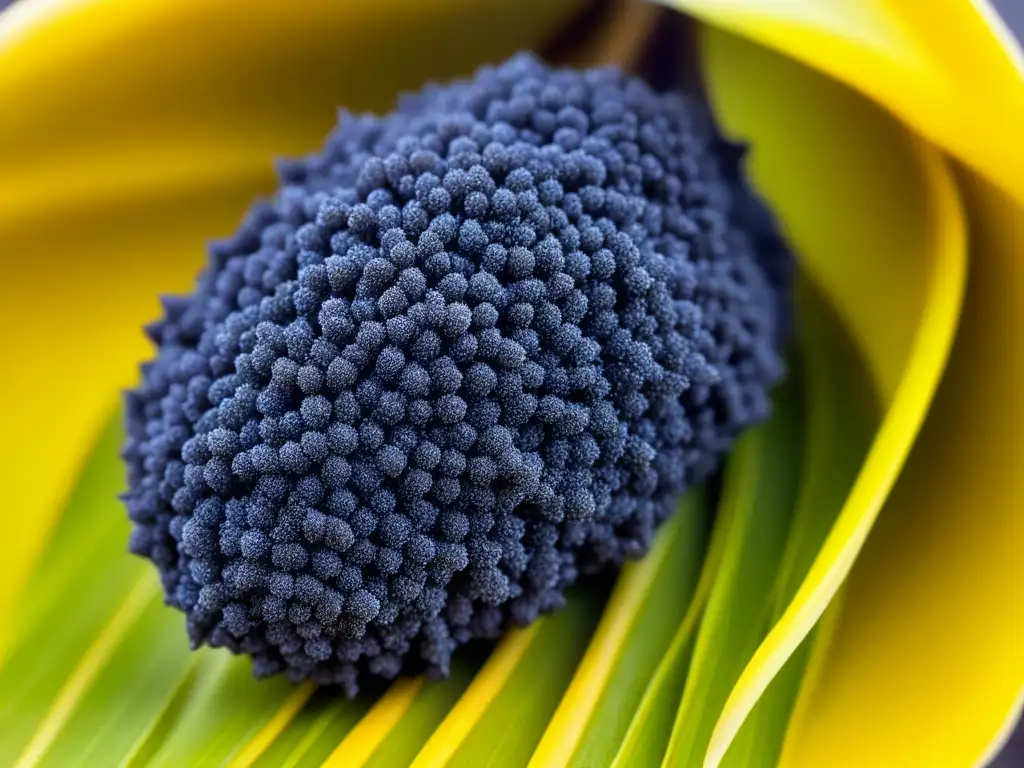 Detalle de un huitlacoche recién cosechado, resaltando sus patrones y texturas únicas