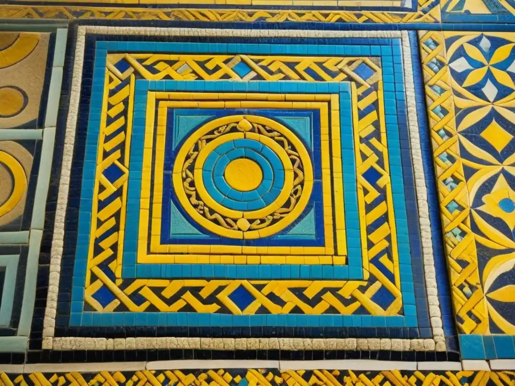 Detalle impresionante de un antiguo mosaico romano en una cocina moderna