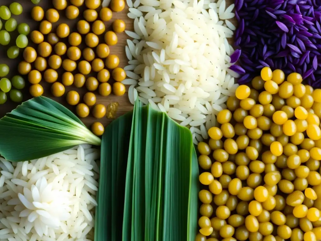 Detalle impresionante del arroz en la cocina asiática, resaltando sus formas, tamaños y texturas únicas en vibrante colorido