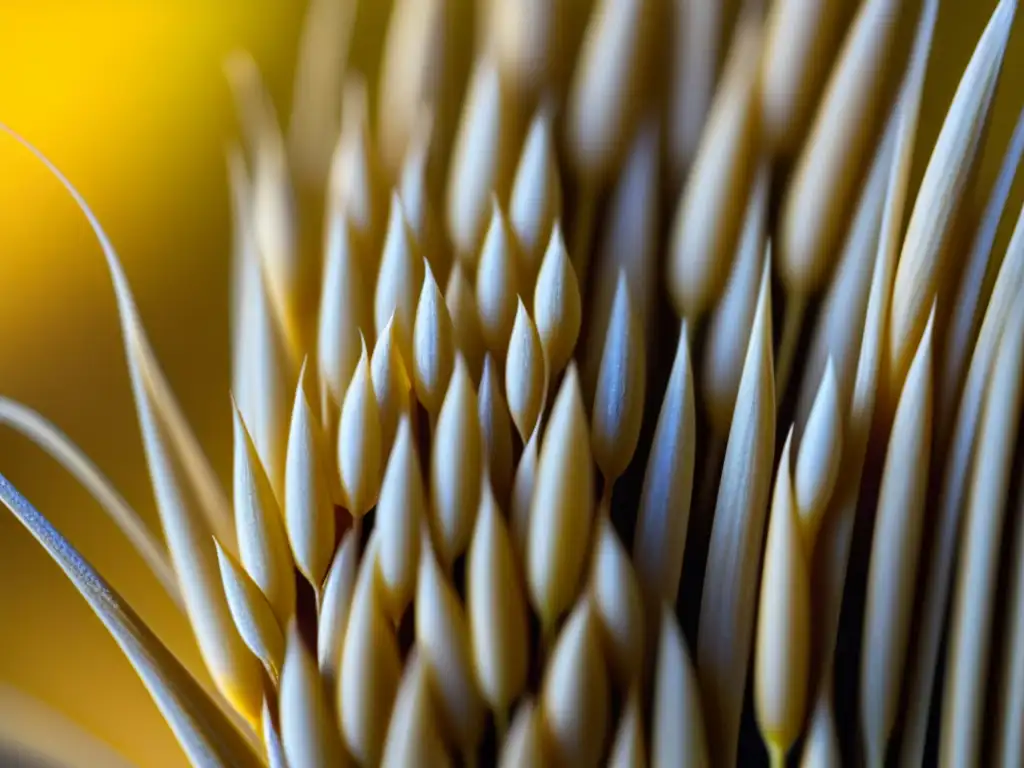 Detalle impresionante de un grano de trigo bajo lente macro, resaltando su belleza y complejidad