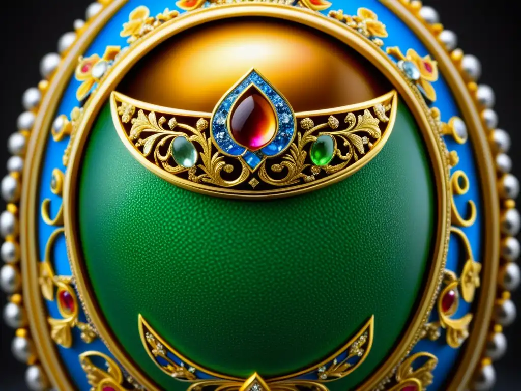 Detalle impresionante del huevo Fabergé, representando la opulencia y la importancia de las mujeres en la cocina de los Zares