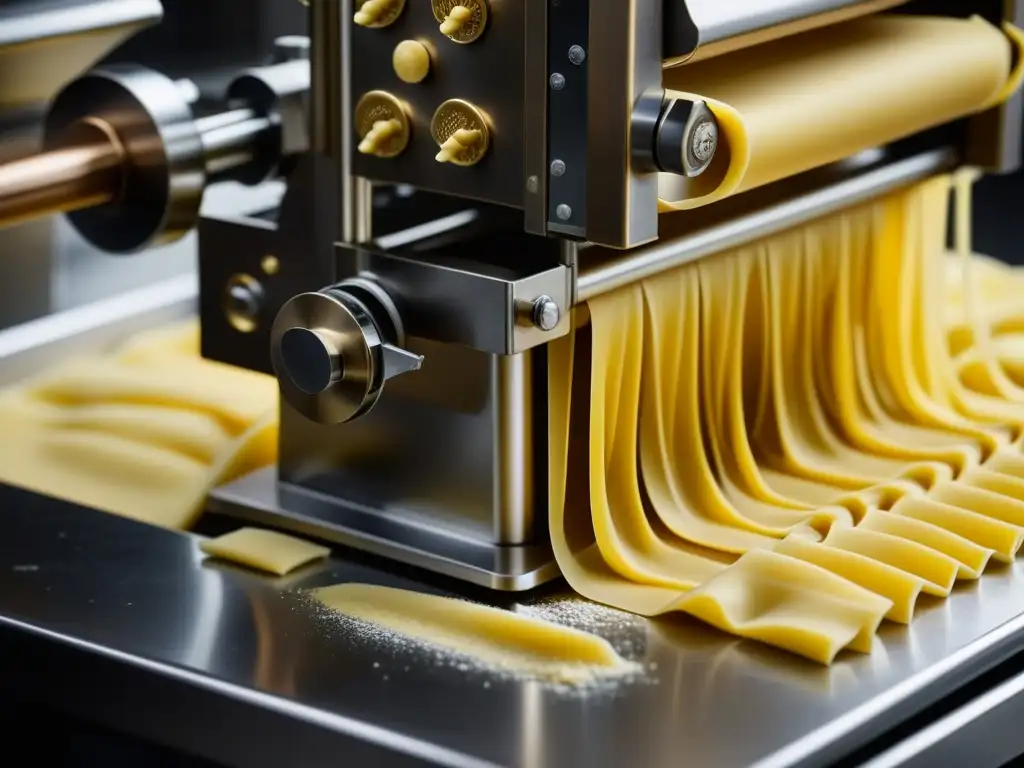 Detalle impresionante de máquina de pasta italiana, preservando la tradición con precisión y arte