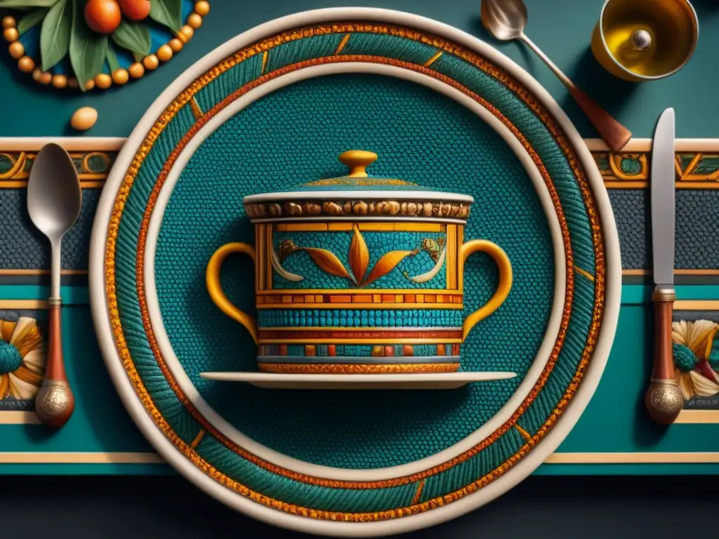 Detalle impresionante: mosaico romano de un banquete opulento