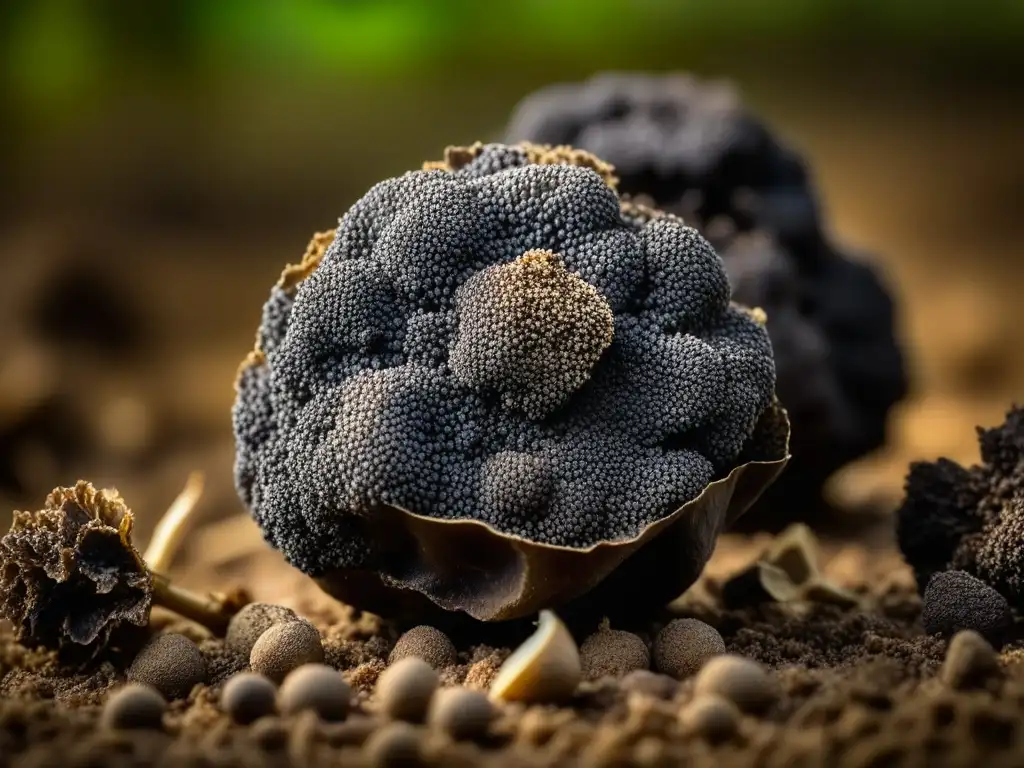 Detalle impresionante de una trufa negra recién cosechada en su entorno natural