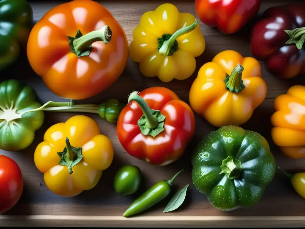 Detalle impresionante de variados vegetales orgánicos en tabla rústica