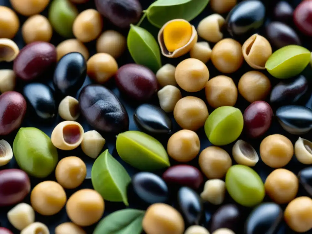 Patrón vibrante de legumbres secas: detalle en alta definición Detalle de legumbres coloridas resaltando su importancia histórica y diversidad cultural