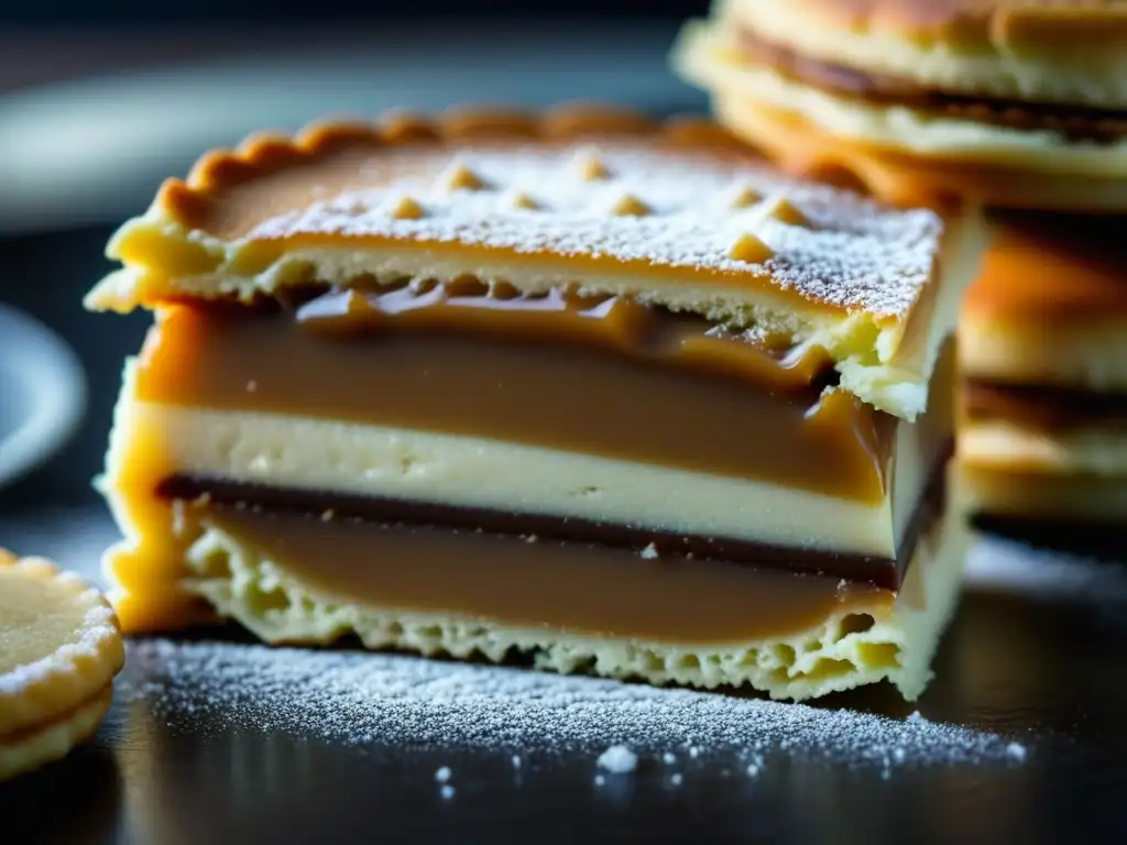 Detalle macro de un alfajor tradicional: postres europeos con tradición sudamericana