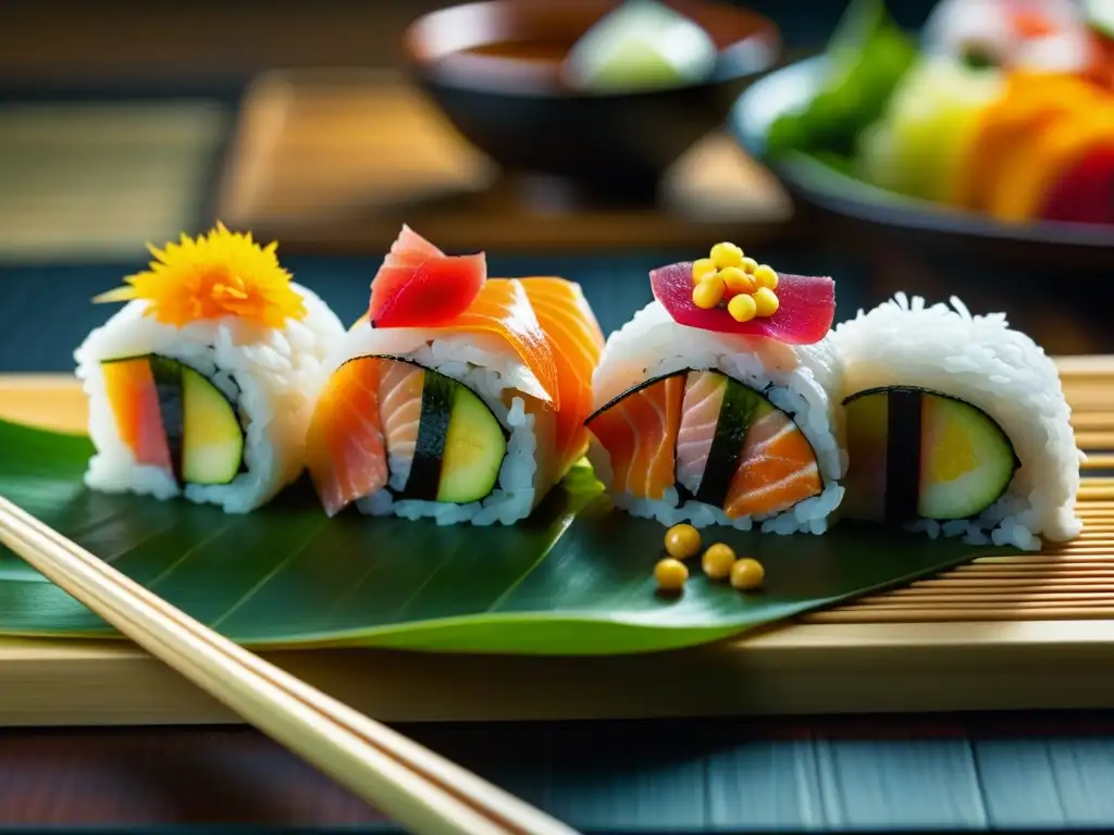 Detalle macro de chef experto preparando sushi, fusionando influencia culinaria asiática en Pacífico