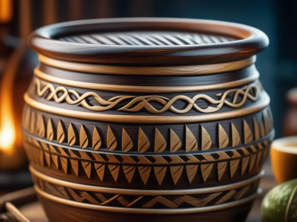 Detalle de kuurna de madera para cerveza tradicional finlandesa sahti, resaltando su historia y belleza artesanal