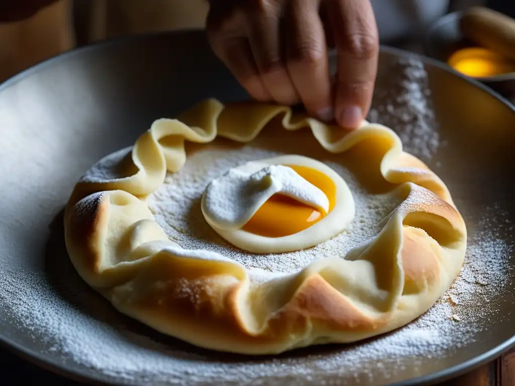 Detalle de manos formando masa para lángos, resaltando la artesanía y dedicación en la preparación