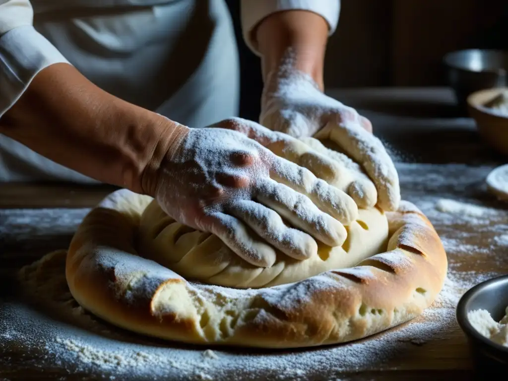 Detalle de manos amasando masa, reflejando la tradición del pan en Europa post Guerra Fría