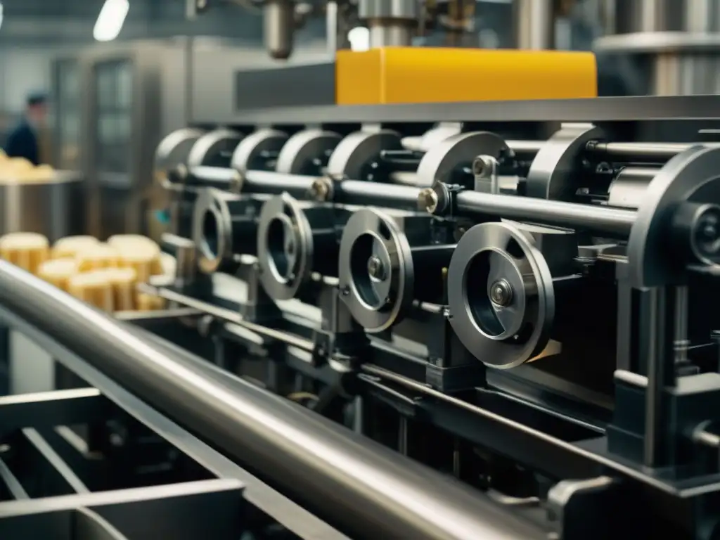 Maquinaria industrial del siglo XIX: Revolución en la gastronomía europea Detalle de una máquina de procesamiento de alimentos de la Revolución Industrial en una fábrica europea del siglo XIX