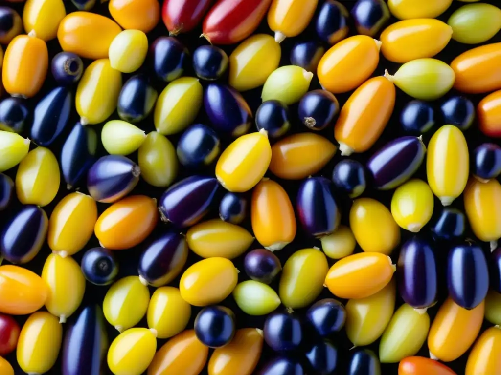 Detalle de mazorcas de maíz herencia culinaria Mesoamérica, colores y texturas únicas