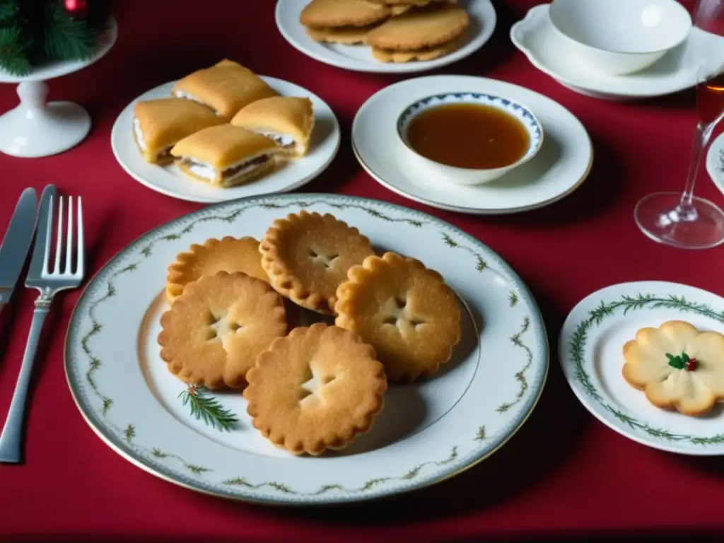 Detalle de mesa navideña del Imperio Austrohúngaro con platos típicos como Wiener Schnitzel y apple strudel