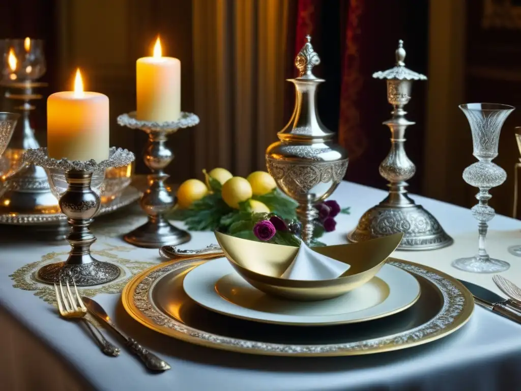 Detalle de mesa barroca con vinos, licores y plata, resaltando la importancia de los licores en la mesa barroca