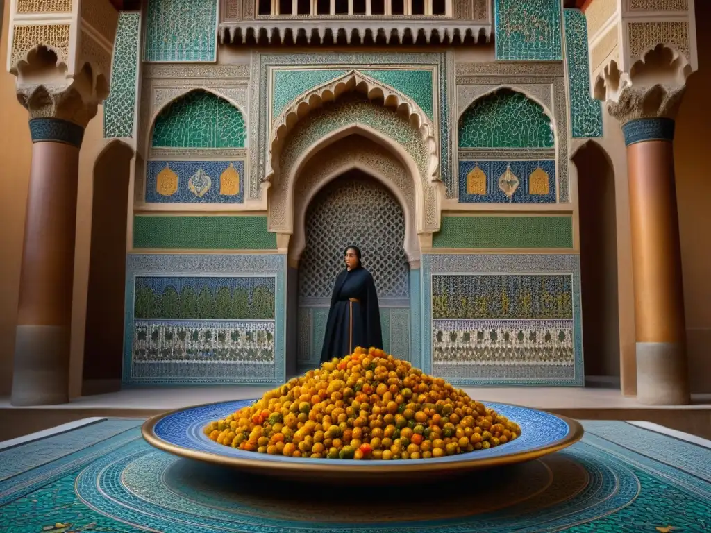 Detalle de mosaico en la Alhambra, Granada, España, con historia del cuscús en España