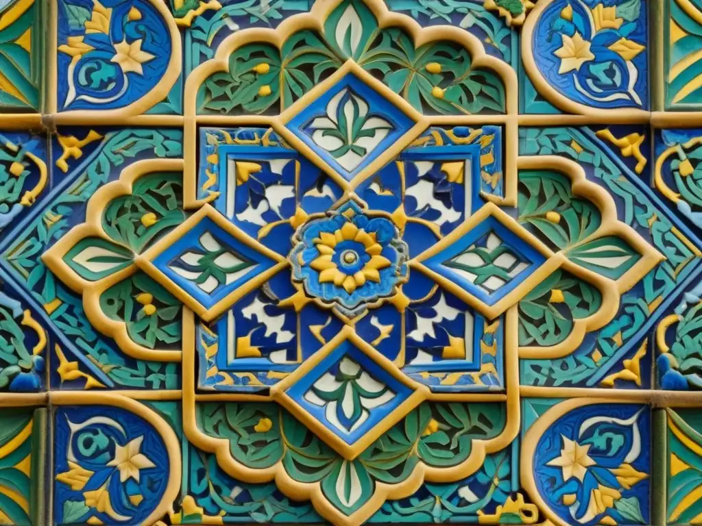 Detalle de un mosaico vibrante y detallado de la Alhambra: Cerámica islámica, belleza histórica