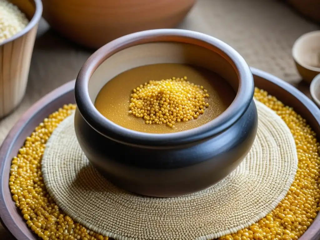 Detalle de olla africana con uji fermentado y ingredientes tradicionales, mostrando fermentación en África y sus tradiciones culinarias