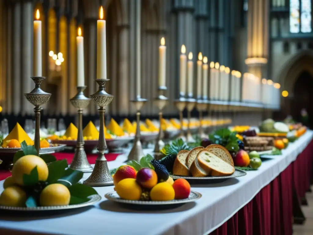 Detalle de un opulento banquete medieval en la Abadía de Westminster