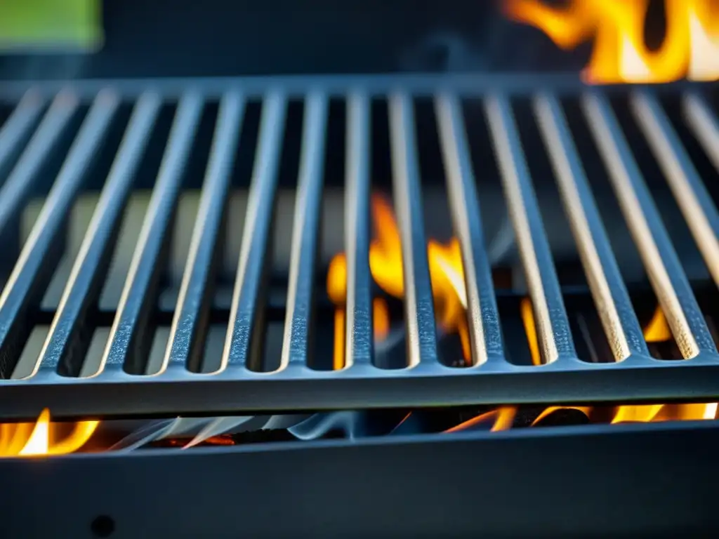 Detalle de parrilla de asado con marcas de cocción, evocando la historia y evolución de técnicas de asado