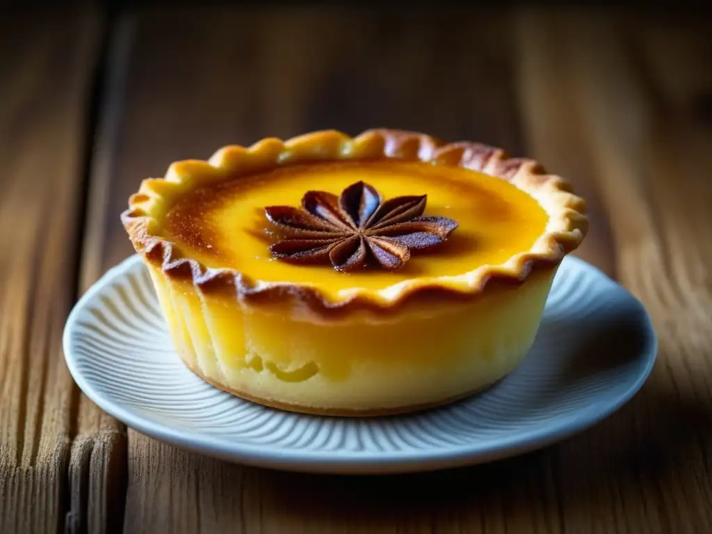 Detalle de pastel de nata portugués con canela, fusionando influencias culinarias portuguesas y brasileñas