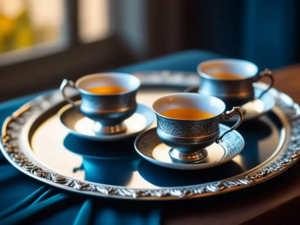 Detalle en plata francesa antigua con cubiertos y tazas de porcelana, Orígenes y técnicas servicio francés