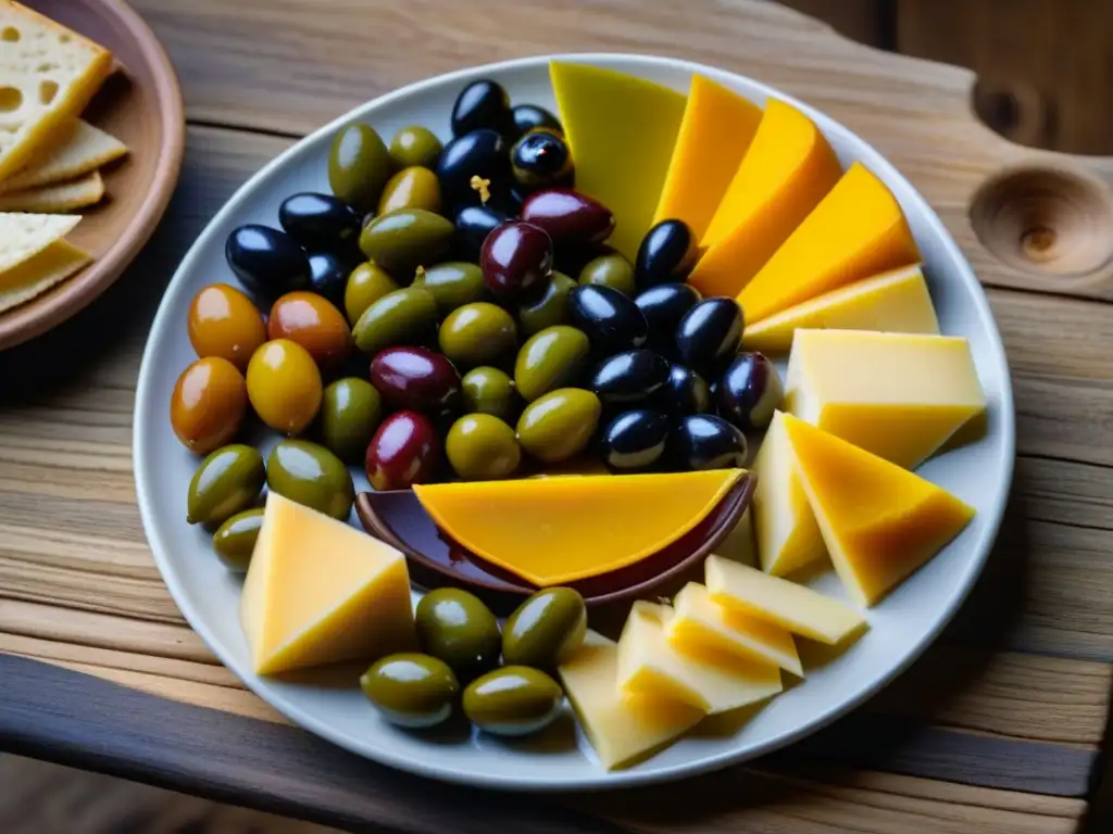 Detalle de plato de conquistador con ingredientes españoles en mesa de madera rústica