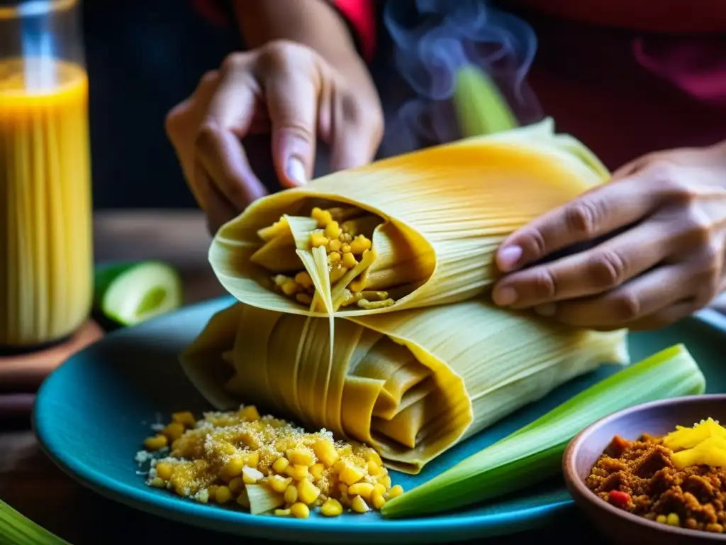 Detalle de la evolución tamales cocina prehispánica en un tamal tradicional recién preparado