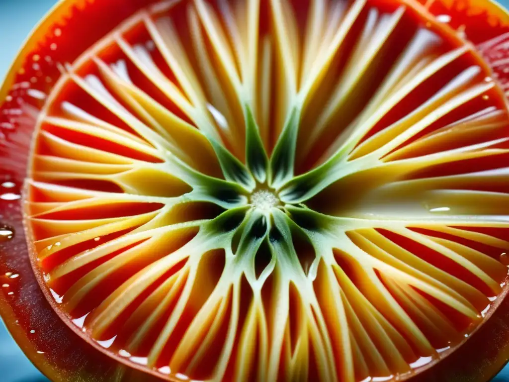 Detalle del tomate rojo, con semillas y textura jugosa, reflejo del Intercambio Columbino en la dieta mundial