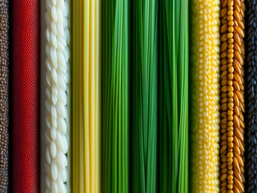 Detalle único de granos de arroz africanos, reflejando la diversidad y belleza de este alimento clave en la historia y cultura de África