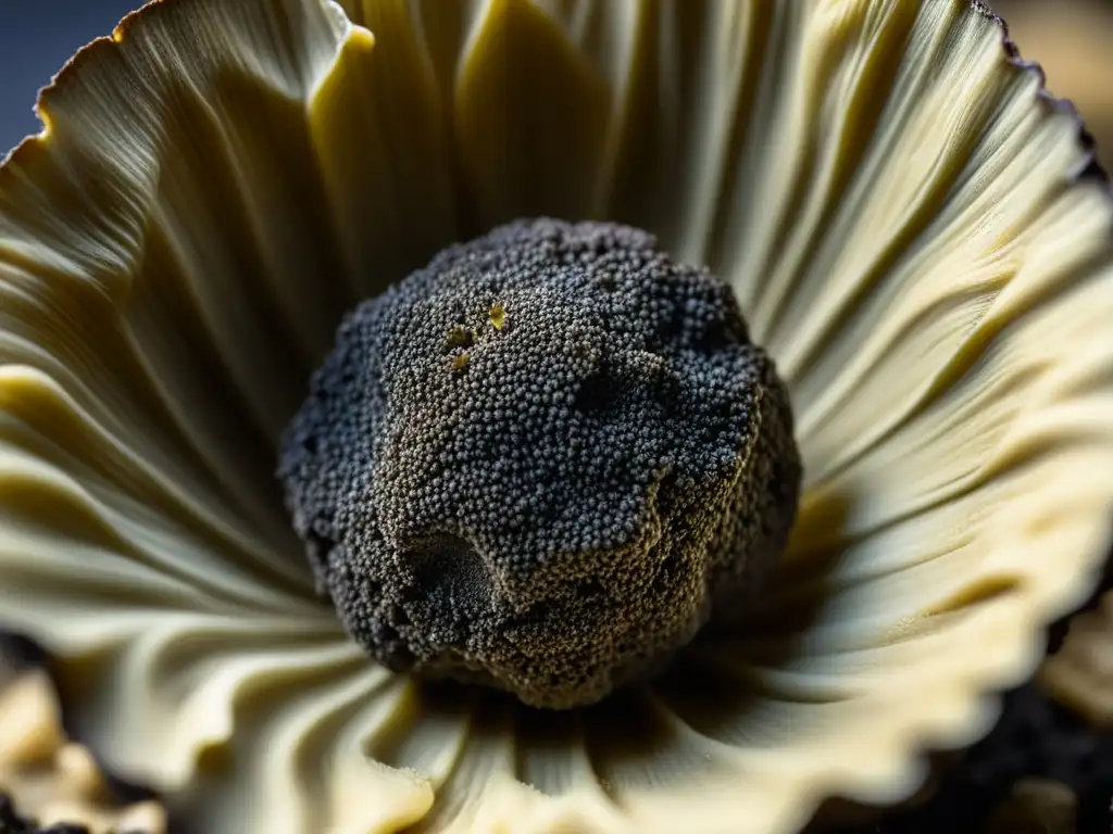 Detalle único de una trufa negra recién cosechada, con texturas y formas cautivadoras