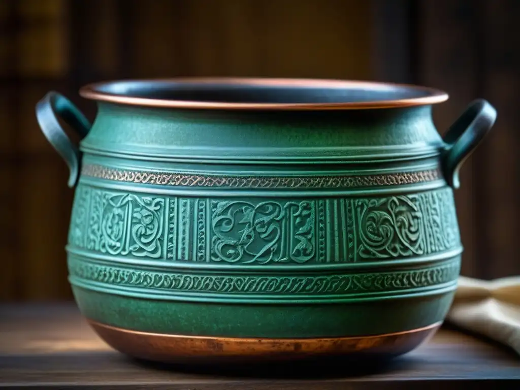 Detalle de réplica de utensilio histórico resaltando su artesanía y patina antigua, para mejorar experiencia culinaria de chefs modernos