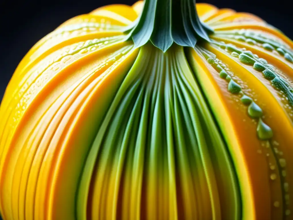 Detalle vibrante de una calabaza recién cosechada, resaltando su belleza natural