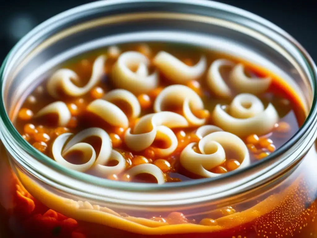 Detalle vibrante de un frasco burbujeante de kimchi, reflejando el proceso de fermentación