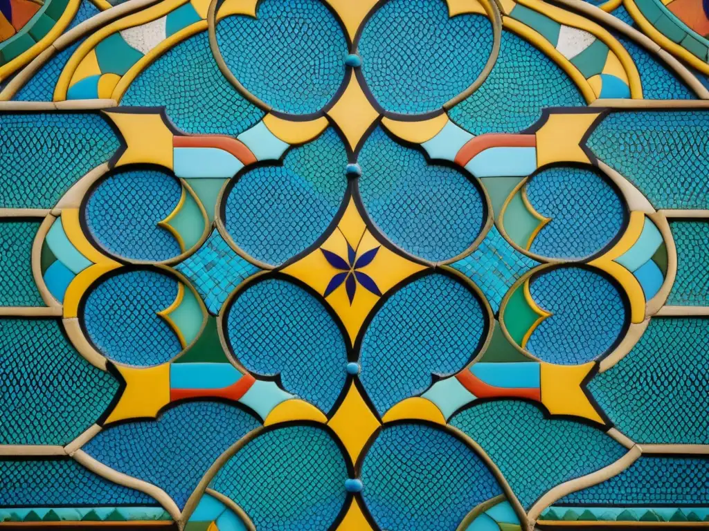 Detalle vibrante de mosaico en palacio árabe: colores, diseño geométrico y tradición en recetas históricas mesa árabe