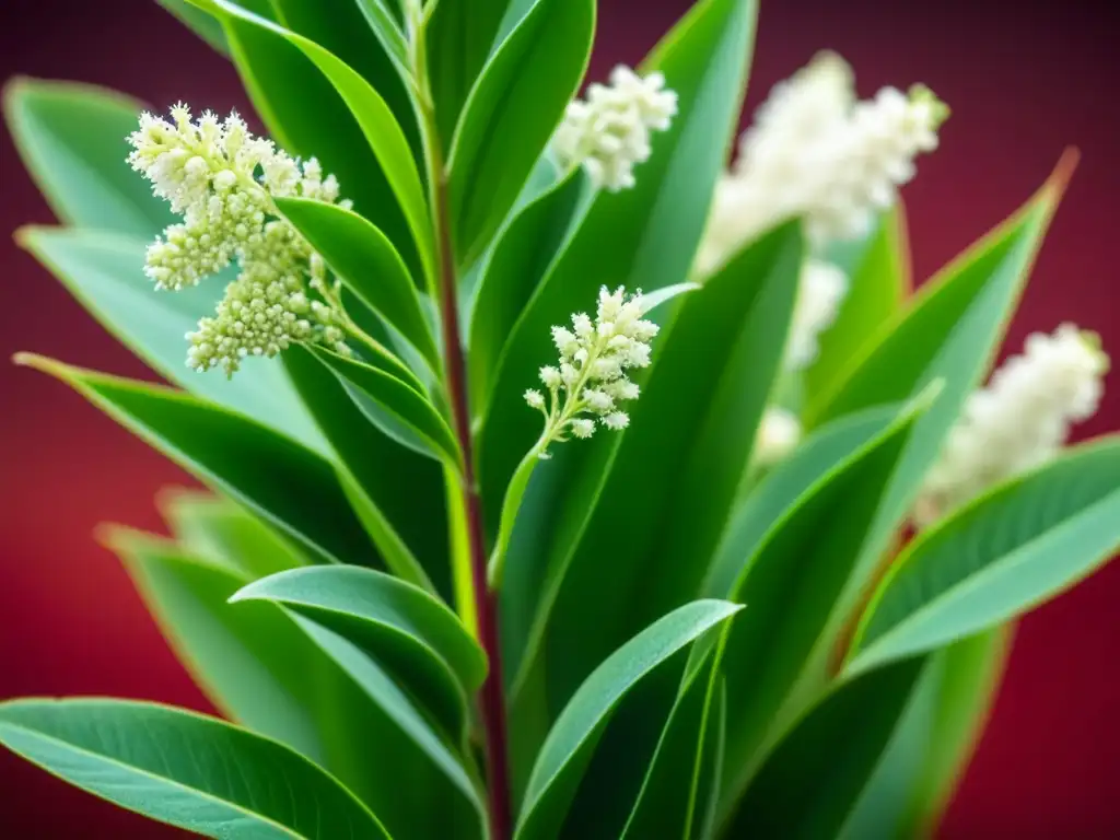 Detalle de una vibrante planta de quinua andina, resaltando la belleza de las prácticas agrícolas sostenibles Incas