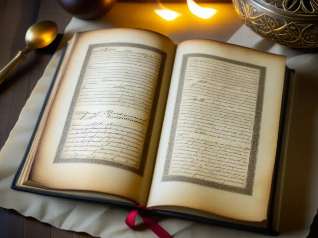 Antigua receta culinaria: legado histórico en detalle Detalles antiguos de un recetario con instrucciones culinarias escritas a mano en pergamino envejecido