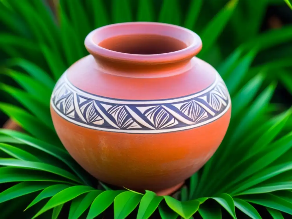 Detalles artesanales en vaso de pulque prehispánico con agave, destacando la importancia del pulque en gastronomía prehispánica